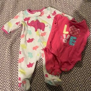 0-3 months baby onesie and footie pajamas